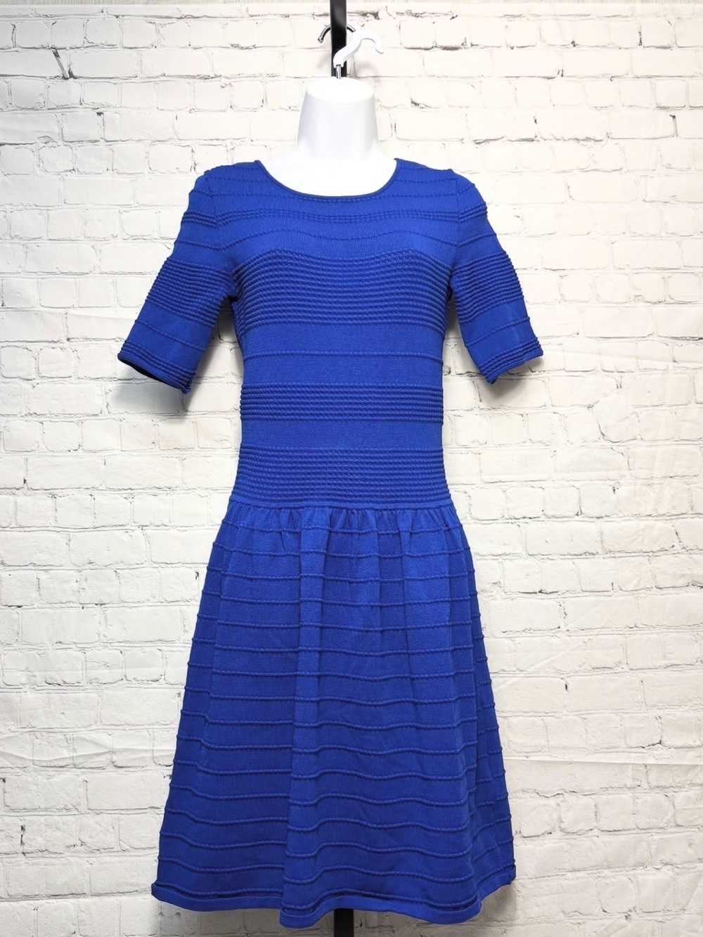 Eliza J Royal Blue Textured Fit-and-Flare Midi Dress